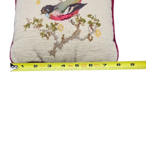 Vintage Needlepoint Petit Point Bird on Branch w/Leaves Throw Pillow 8" x 8" - Picture 11 of 12
